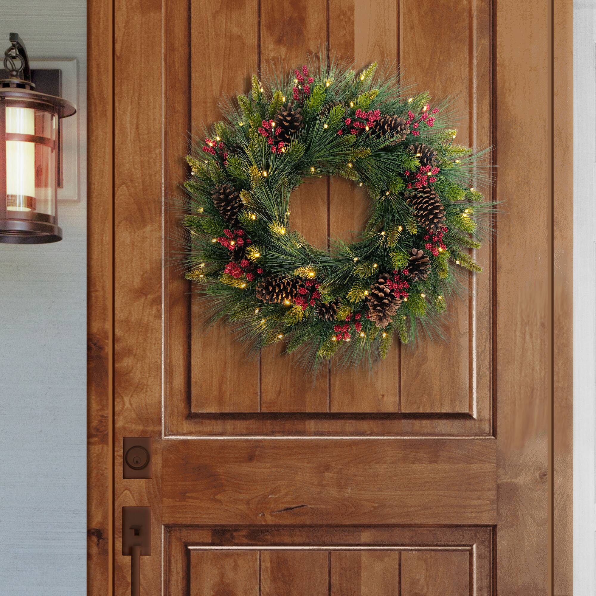 26" Pre-Lit LED Pinecones & Berries Adorned Artificial Christmas Wreath
